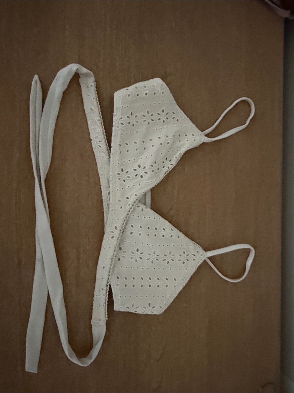 Hollister Cream Eyelet Tie-Back TriangleWrap Around Bikini Top